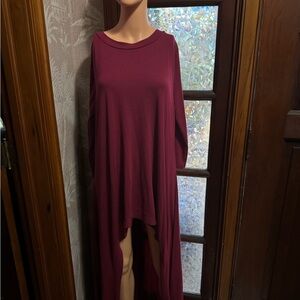Boutique Bohemian Maxi XL Women's Burgundy High Low Knit Long Sleeve Dress Shirt